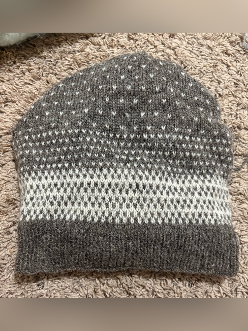 Women's Gray and Cream Heart Knit Beanie